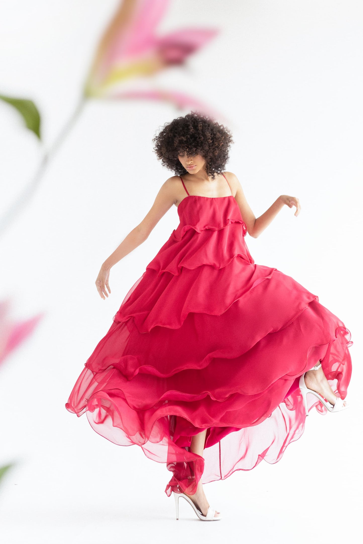 FUCHSIA CHIFFON LAYERED DRESS