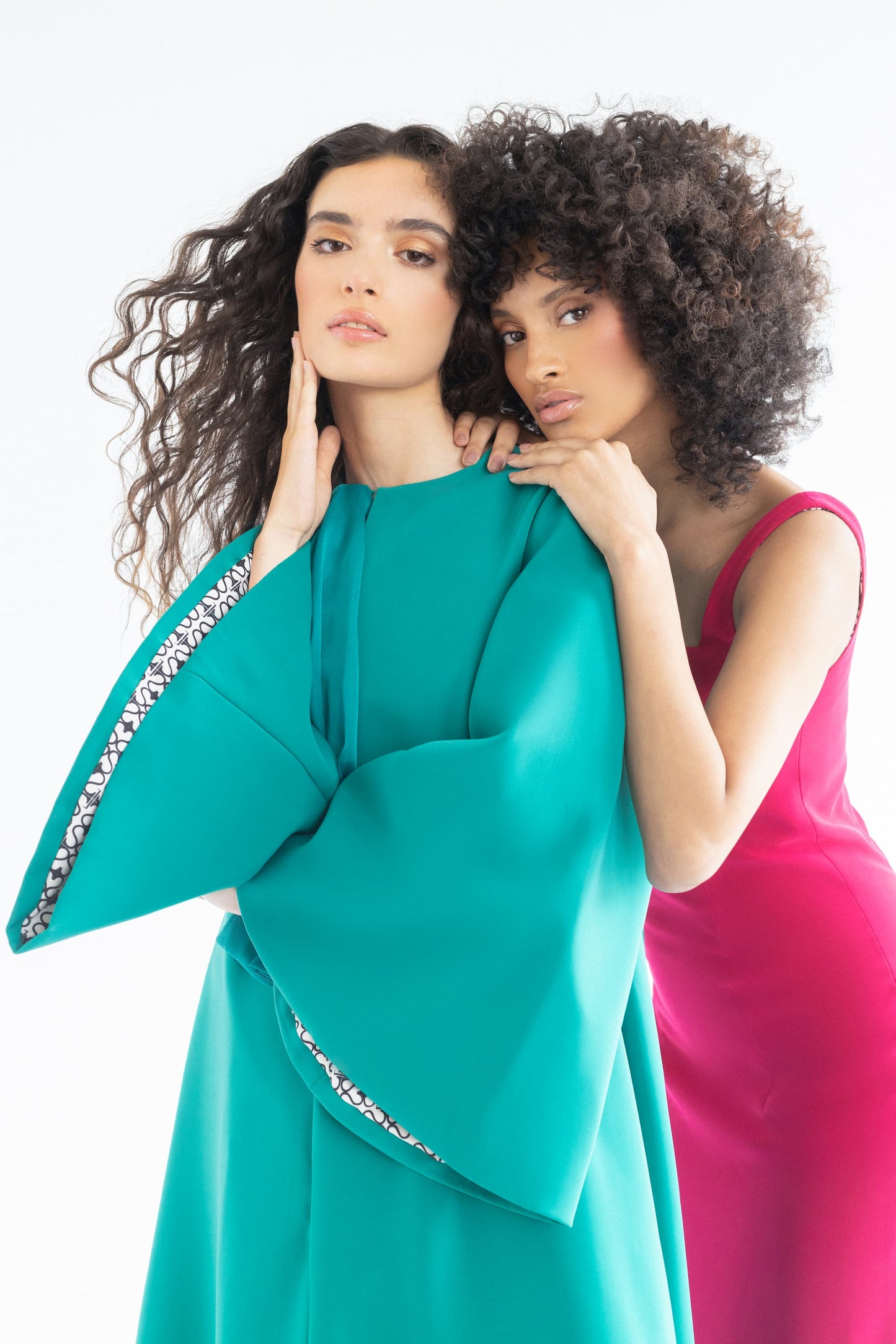 HIGH-LOW GREEN COAT CREPE DRESS