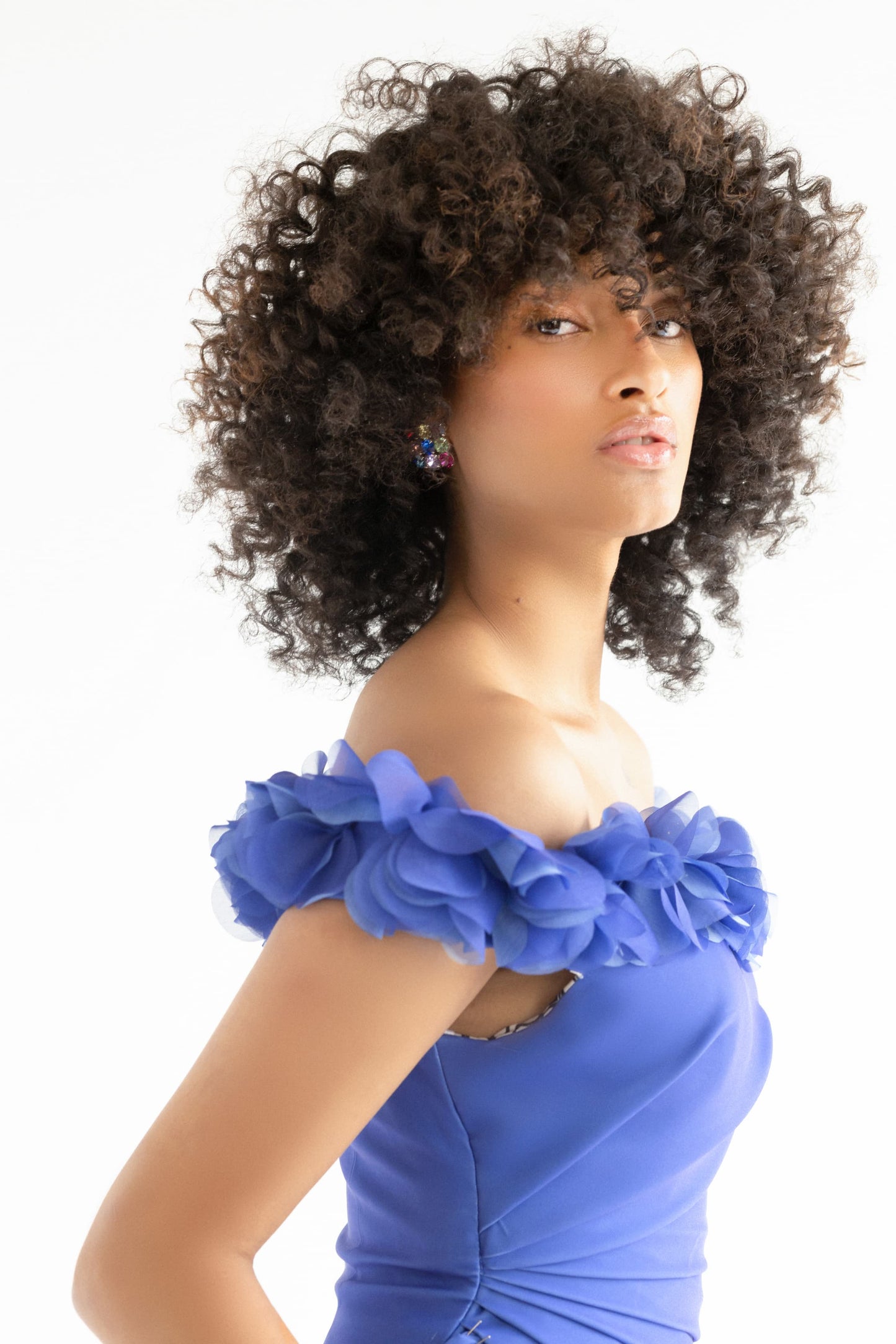 CREPE DRAPED OFF-SHOULDER DRESS