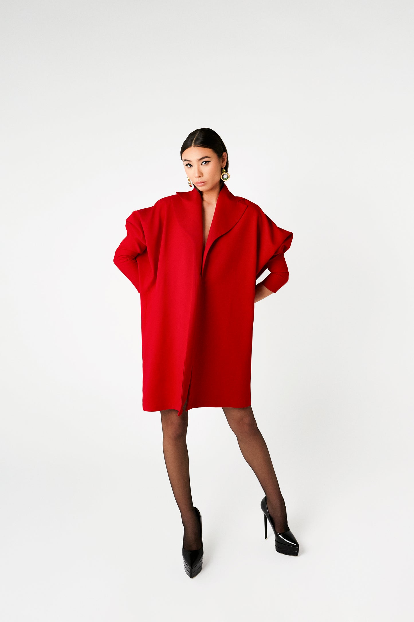 STRUCTURED RED CREPE JACKET DRESS