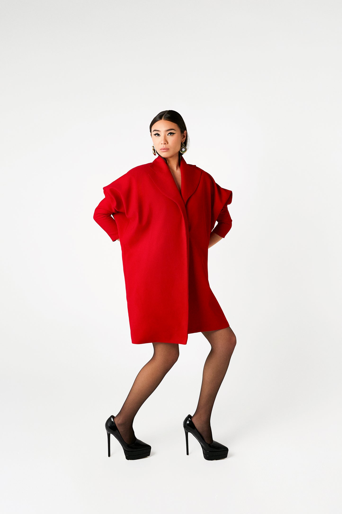 STRUCTURED RED CREPE JACKET DRESS