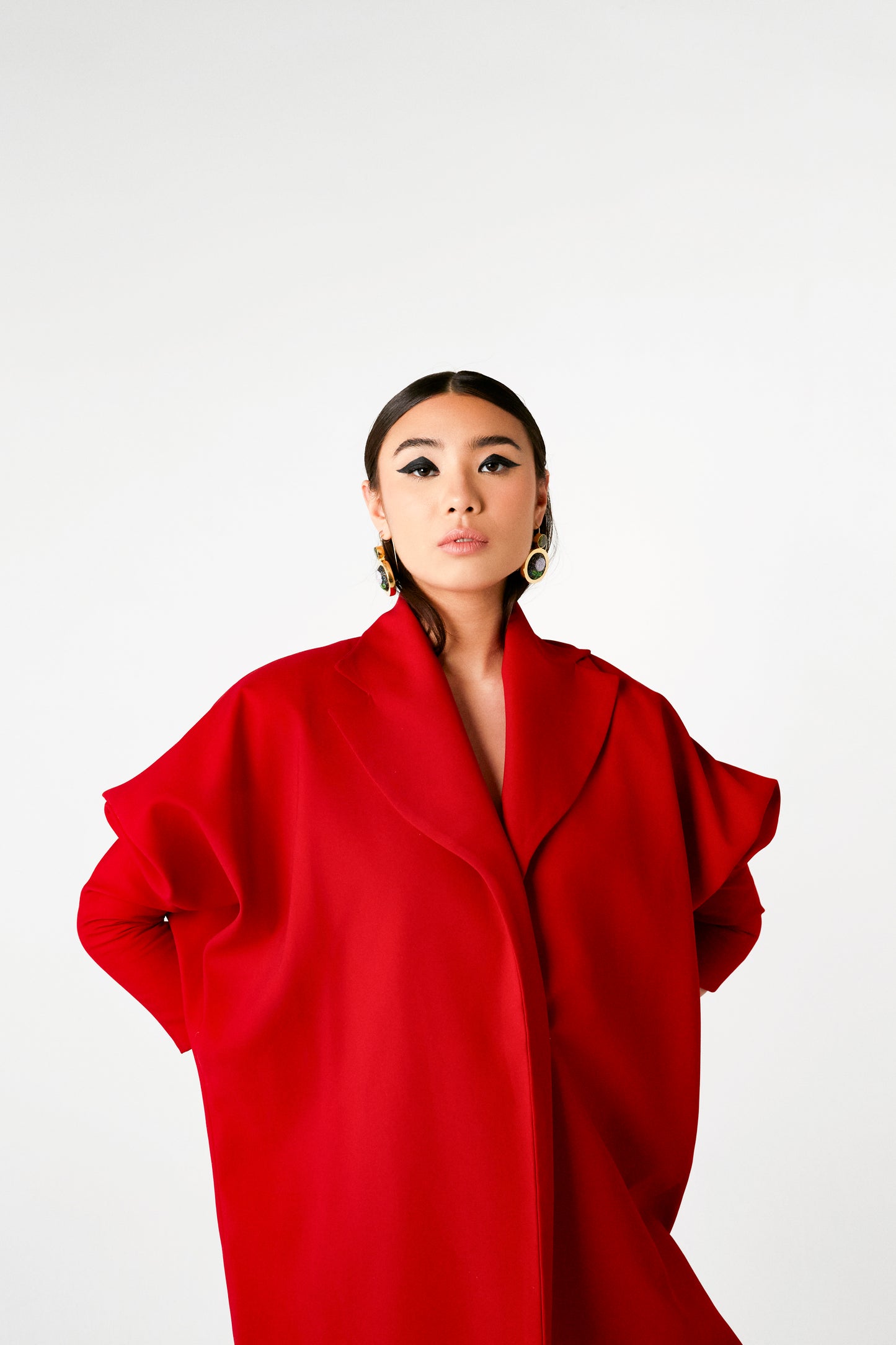 STRUCTURED RED CREPE JACKET DRESS