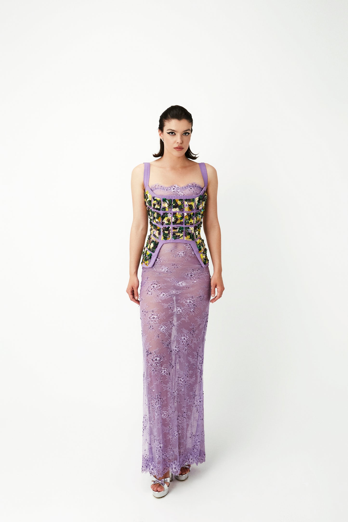 LONG FITTED LACE DRESS