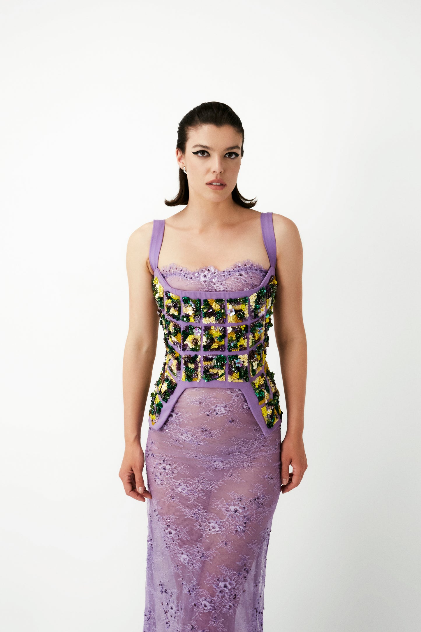 LONG FITTED LACE DRESS