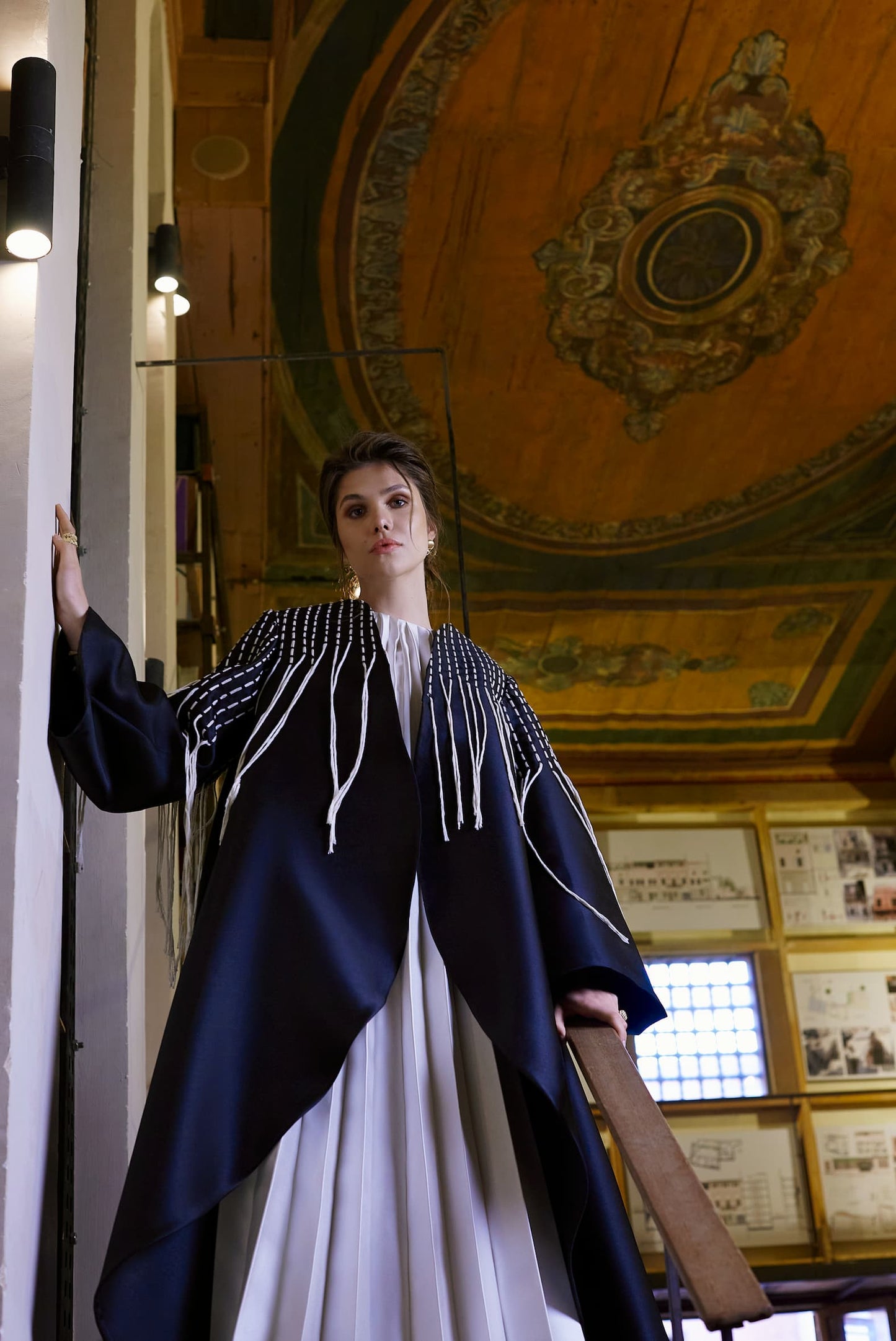 BLACK TAFTA-SATIN CAPE