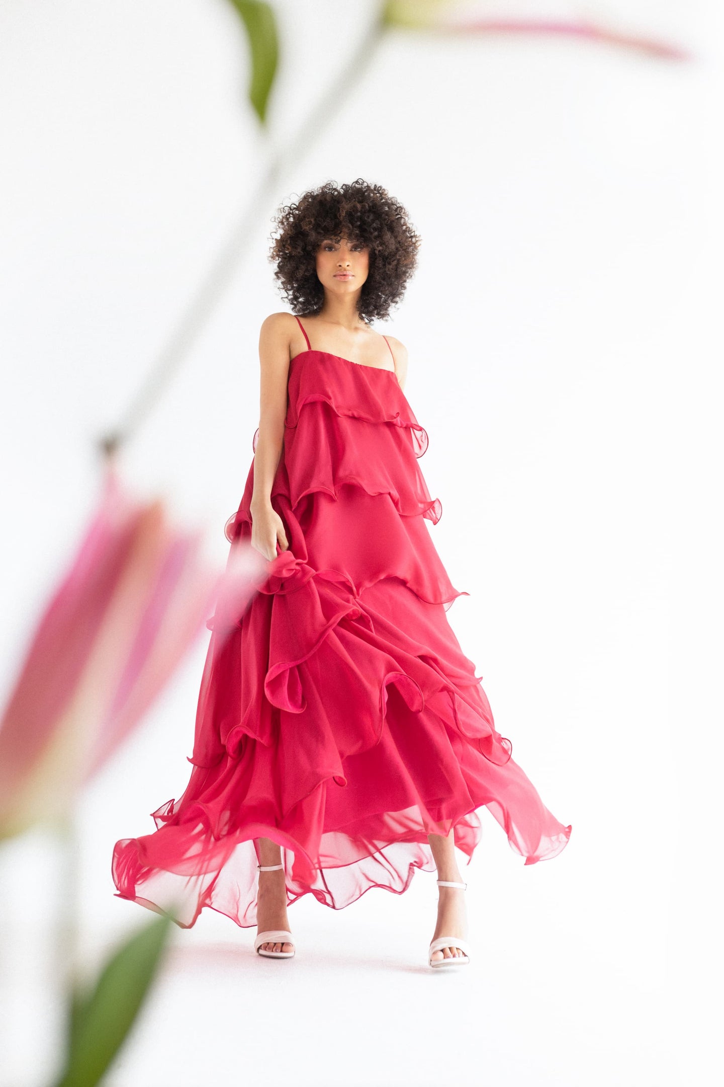 FUCHSIA CHIFFON LAYERED DRESS
