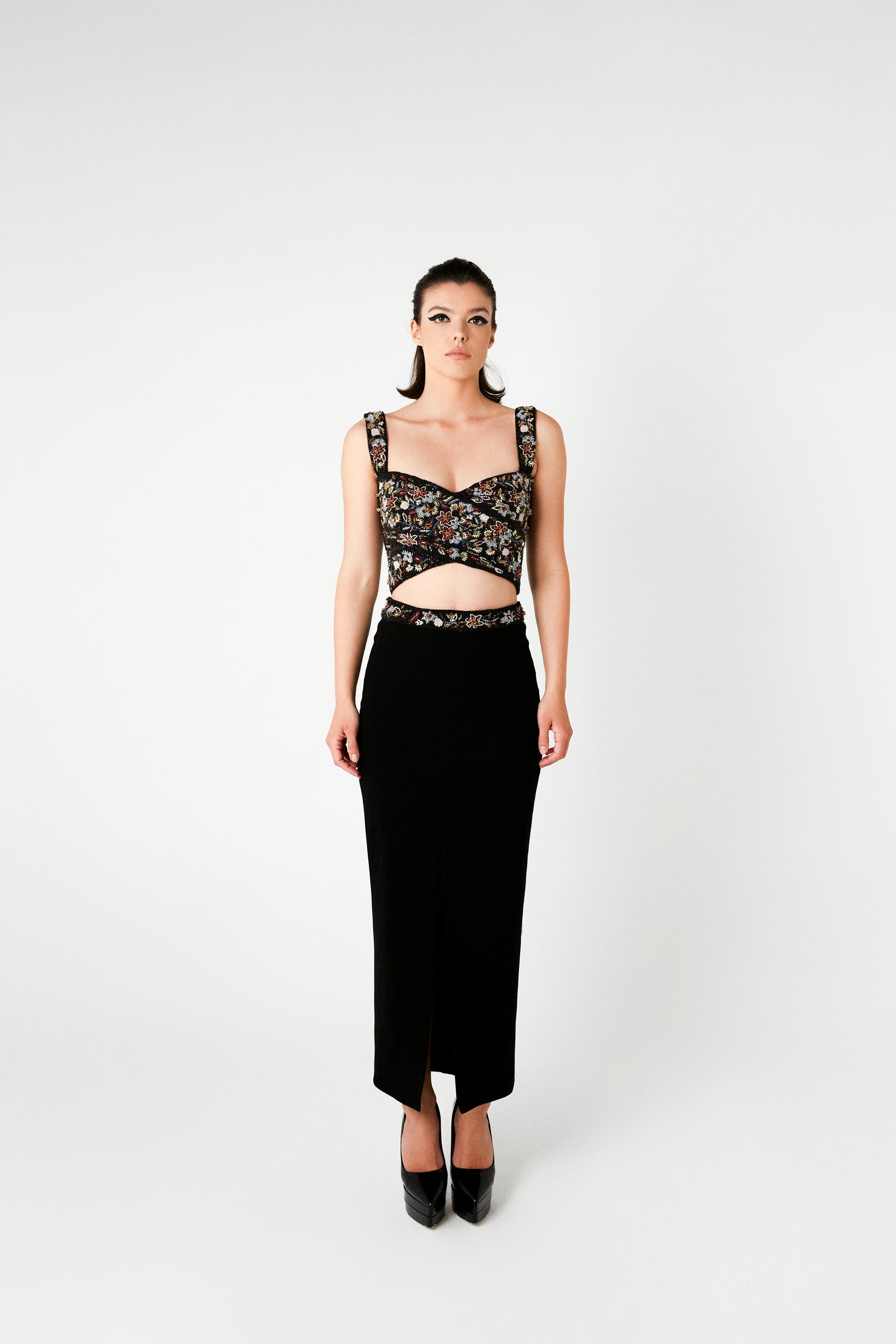 BLACK CREPE SKIRT WITH A SLIT