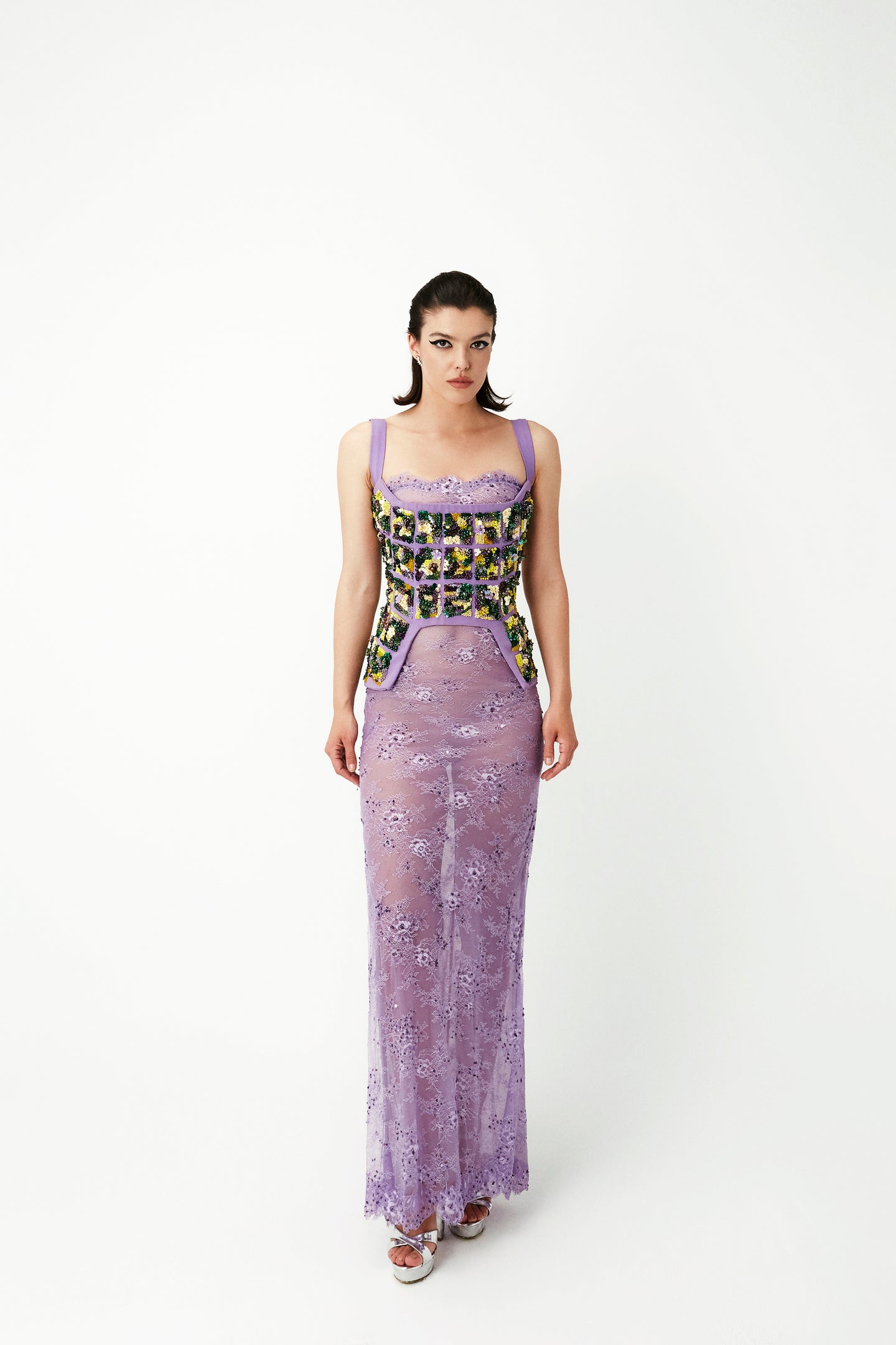 LONG FITTED LACE DRESS
